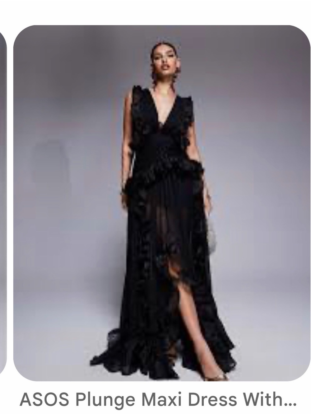 ASOS Black Ruffled Plunge Maxi Dress